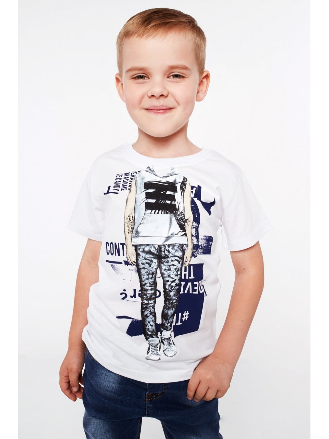 Boy\'s T-shirt with print, white NDZ4462 - Online store - Boutique